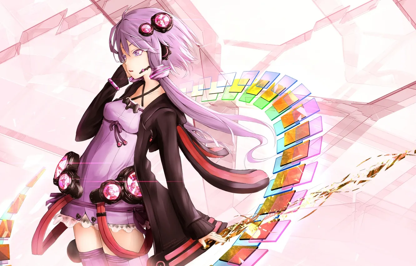 Photo wallpaper girl, anime, headphones, art, microphone, vocaloid, yuzuki up, ajigo