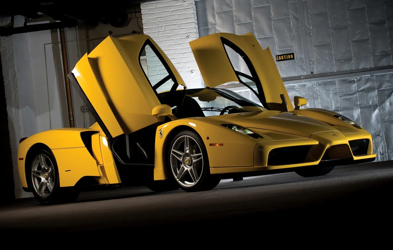 Photo wallpaper yellow, door, Ferrari, Ferrari, supercar, twilight, Enzo, the front