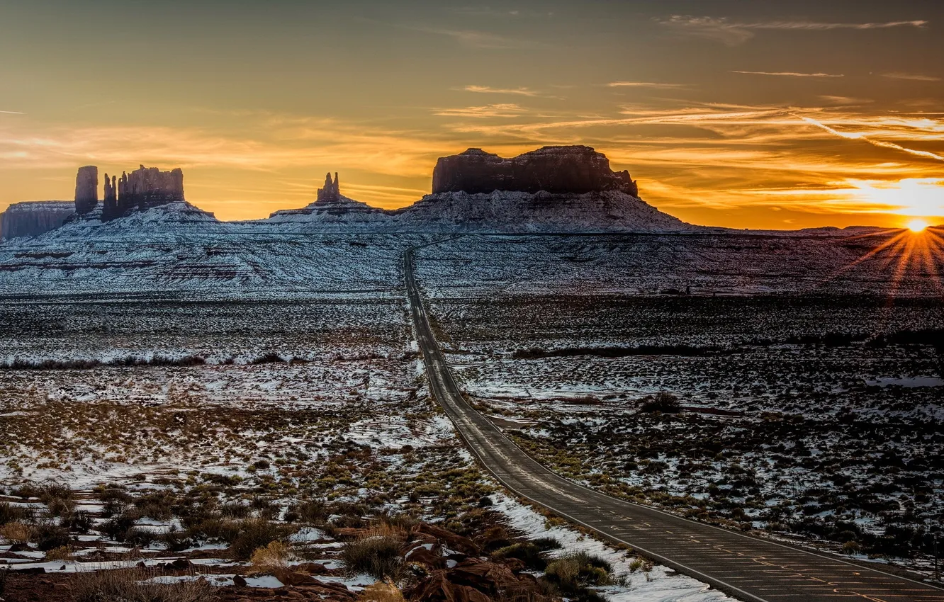 Photo wallpaper landscape, mountains, morning, Utah, Monument Valley