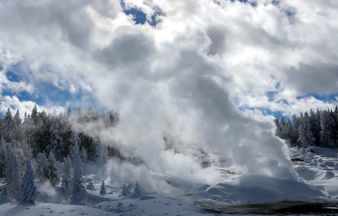 Photo wallpaper winter, Yellowstone National Park, Norris Geyser Basin