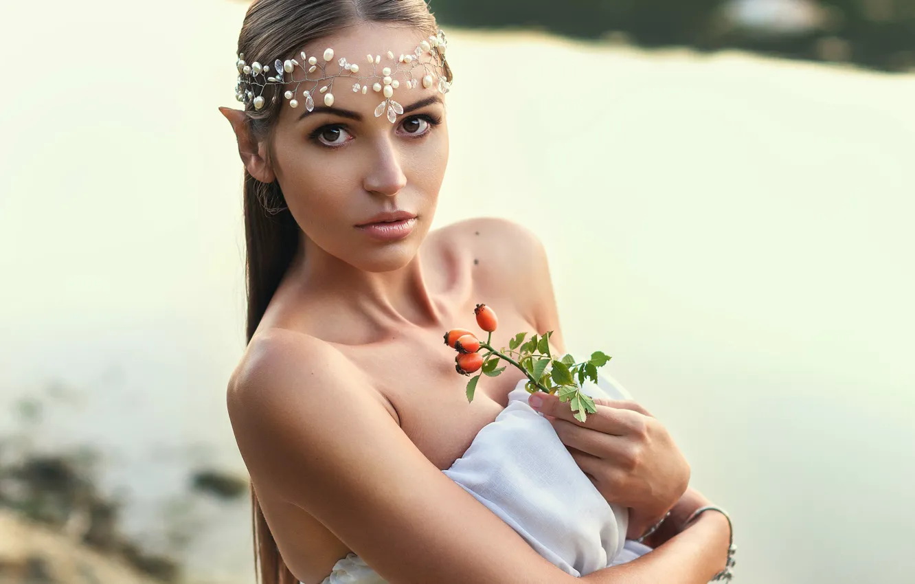 Photo wallpaper look, girl, background, sweetheart, portrait, dress, briar, light