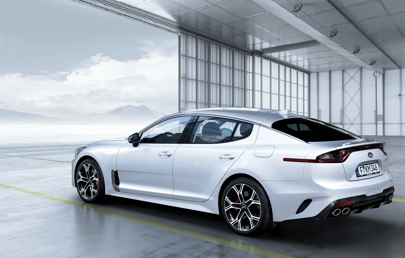 Photo wallpaper white, gate, KIA, Kia, the five-door, Stinger, Stinger GT, fastback