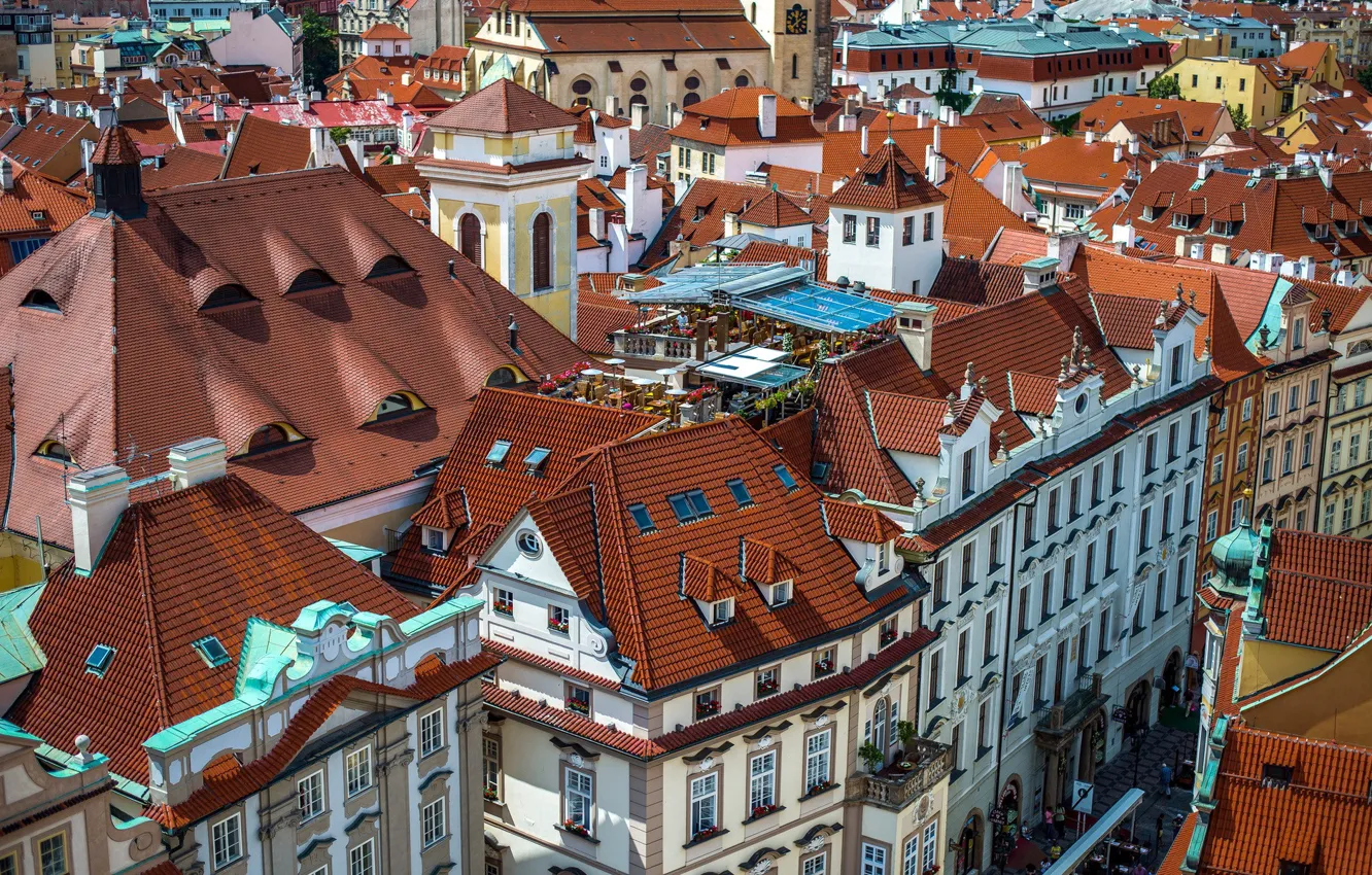 Photo wallpaper roof, the city, Prague, Czech Republic, house