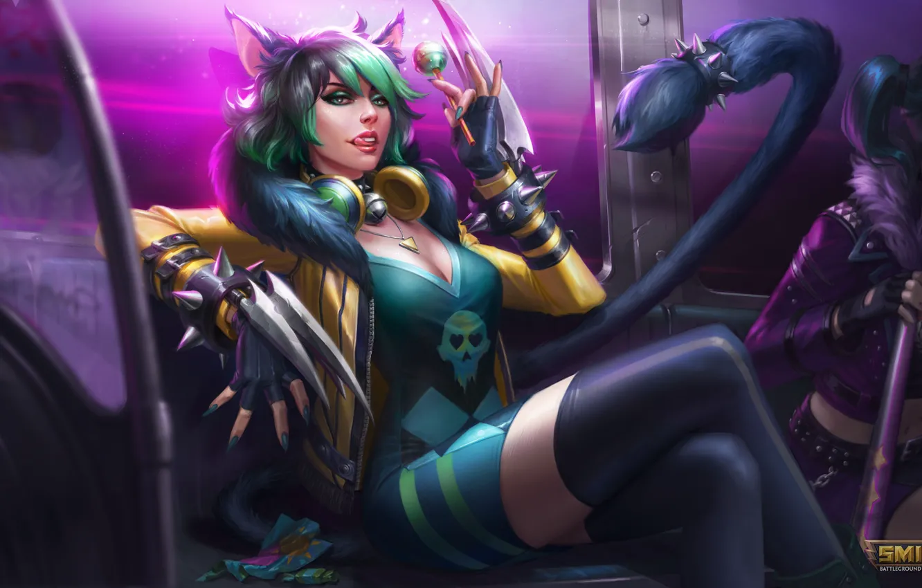 Photo wallpaper metro, headphones, art, tail, claws, ears, smite, Lollipop