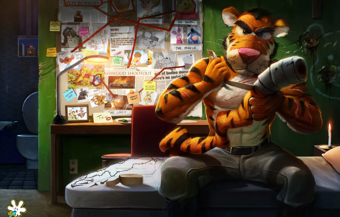 Photo wallpaper tiger, art, bandages, revenge