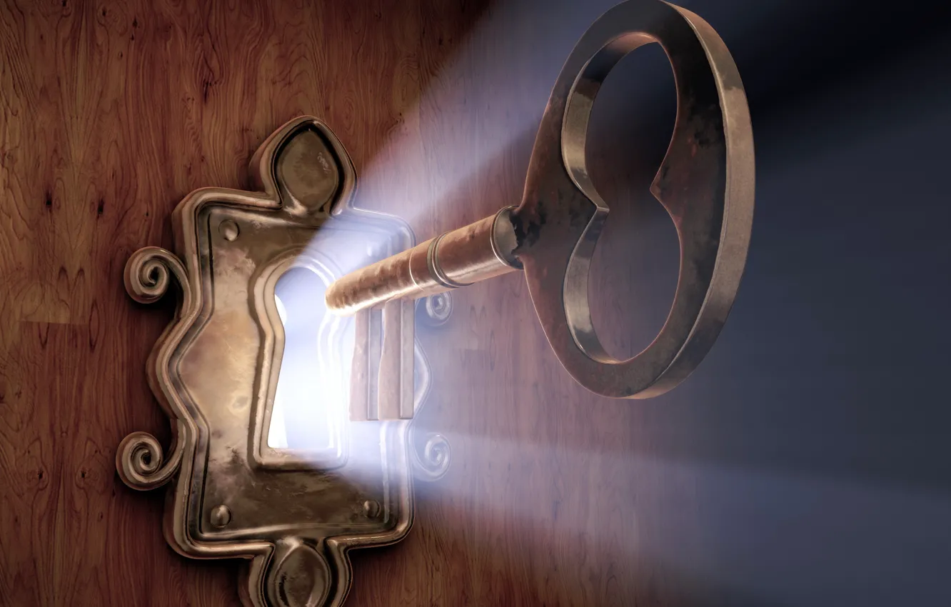 Photo wallpaper light, castle, key, the door, hole
