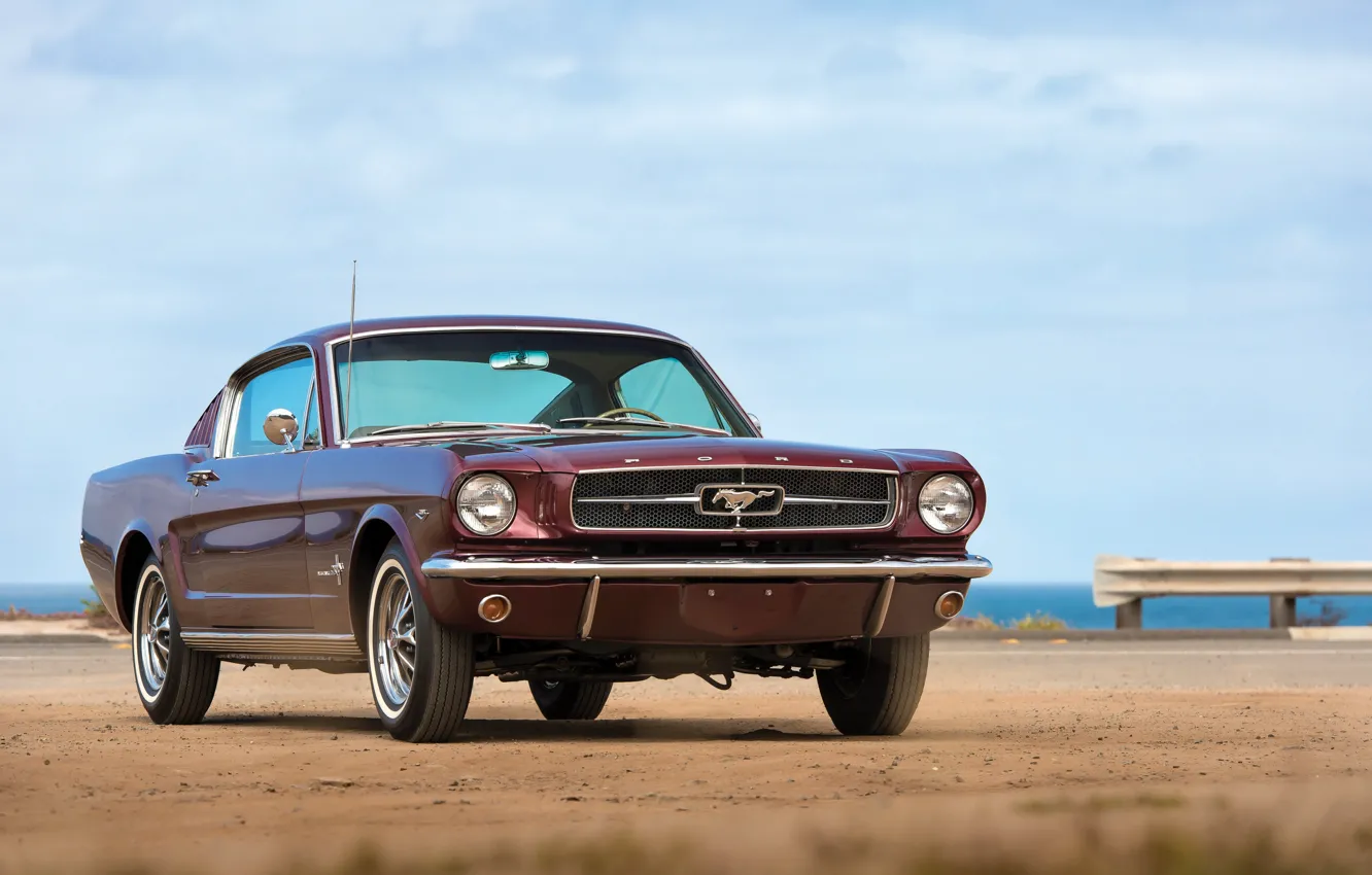 Photo wallpaper sea, retro, Mustang, Ford, 1965