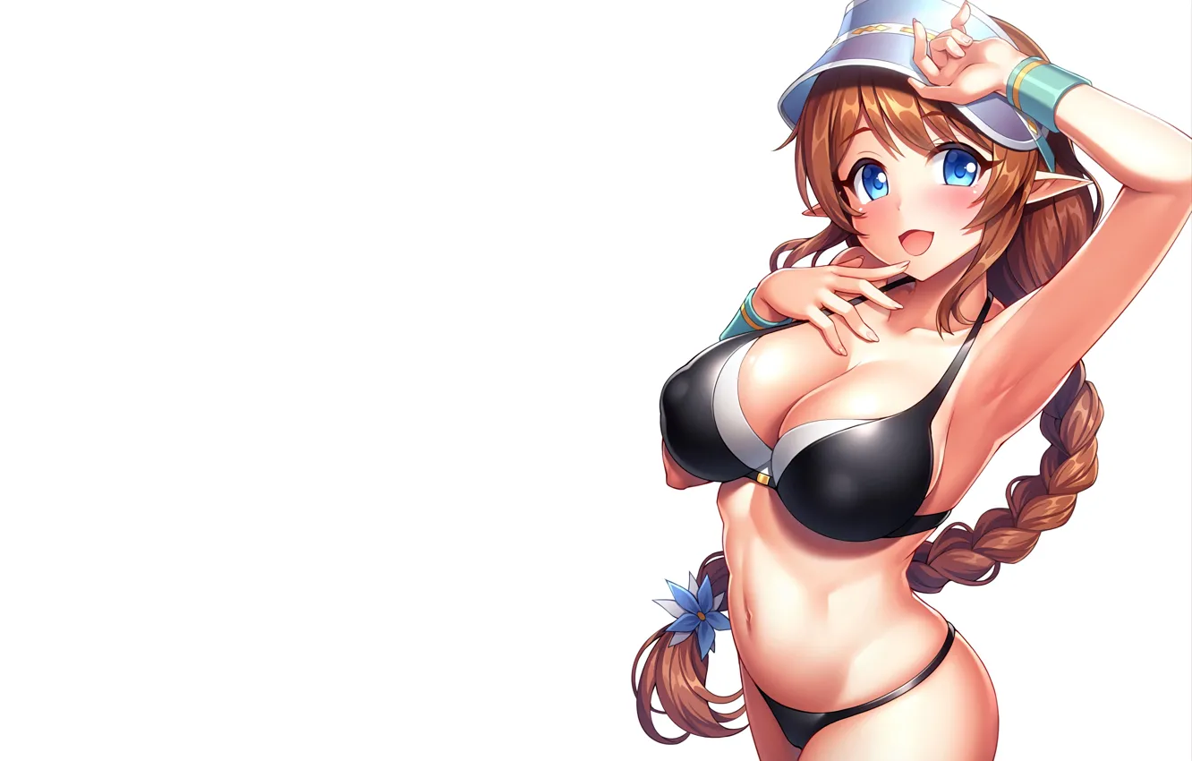 Photo wallpaper girl, sexy, cleavage, Misato, long hair, brown hair, boobs, anime