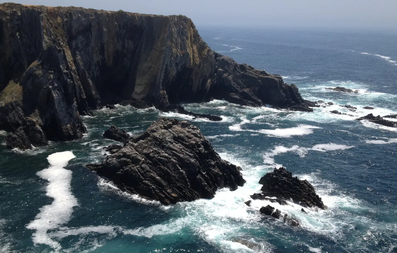 Photo wallpaper mountains, the ocean, rocks, surf, ocean, mountains