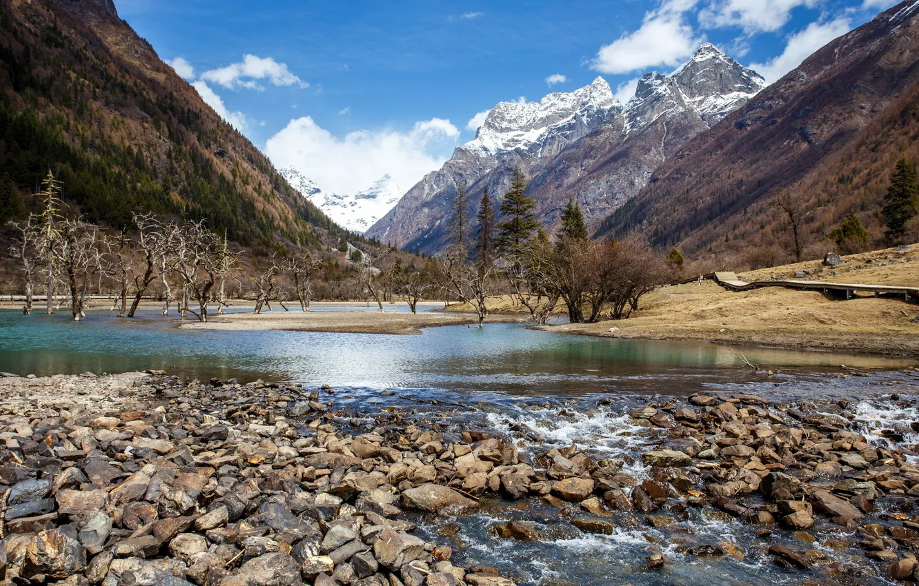 Photo wallpaper landscape, mountains, lake