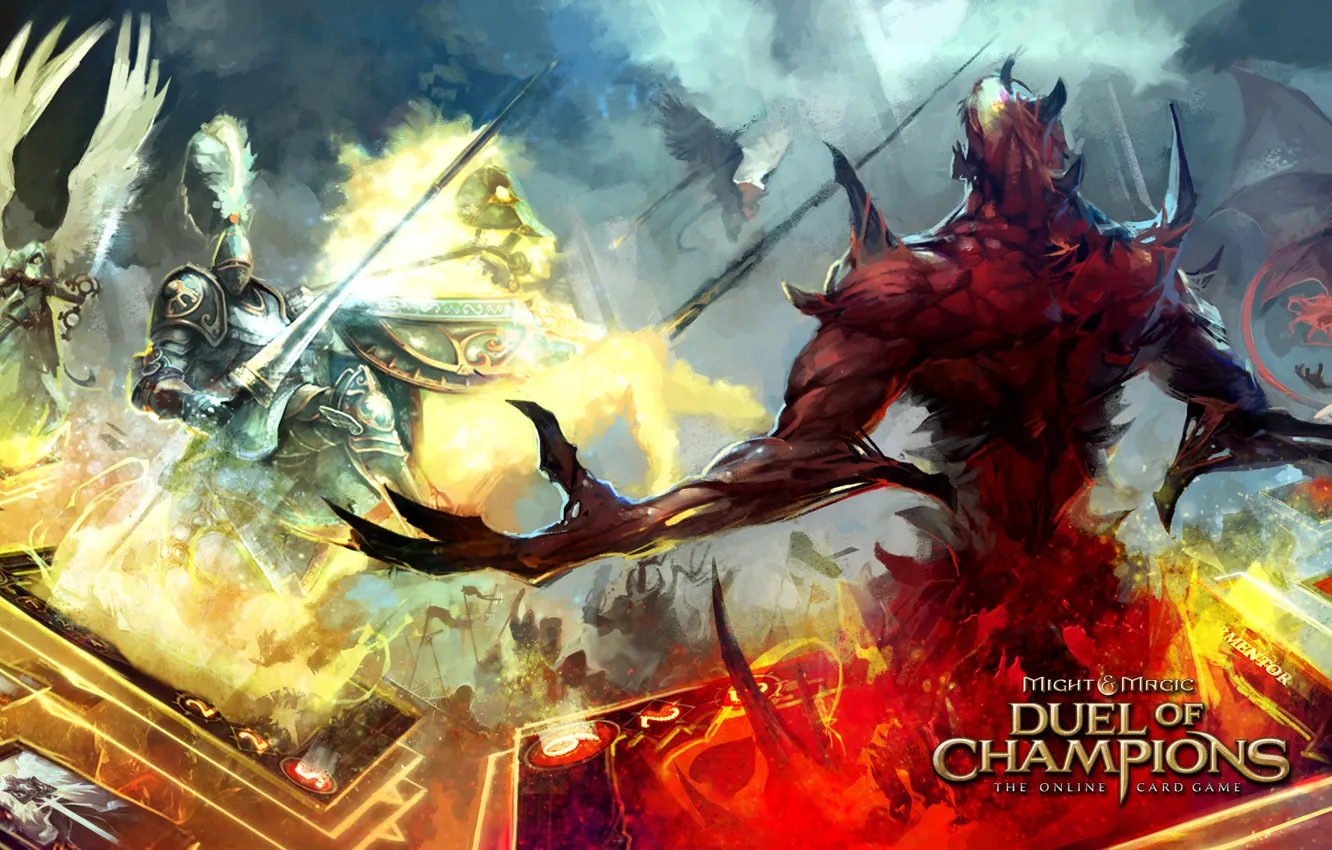 Photo wallpaper knight, Griffin, succubus, Might &amp; Magic: Duel of Champions, The Archangel, Fiend