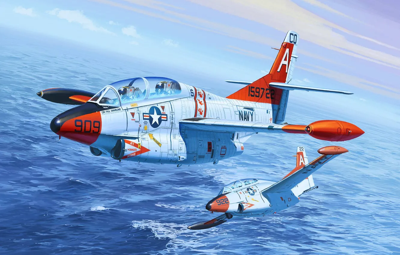 Photo wallpaper art, painting, jet, training jet, North American T-2 Buckeye