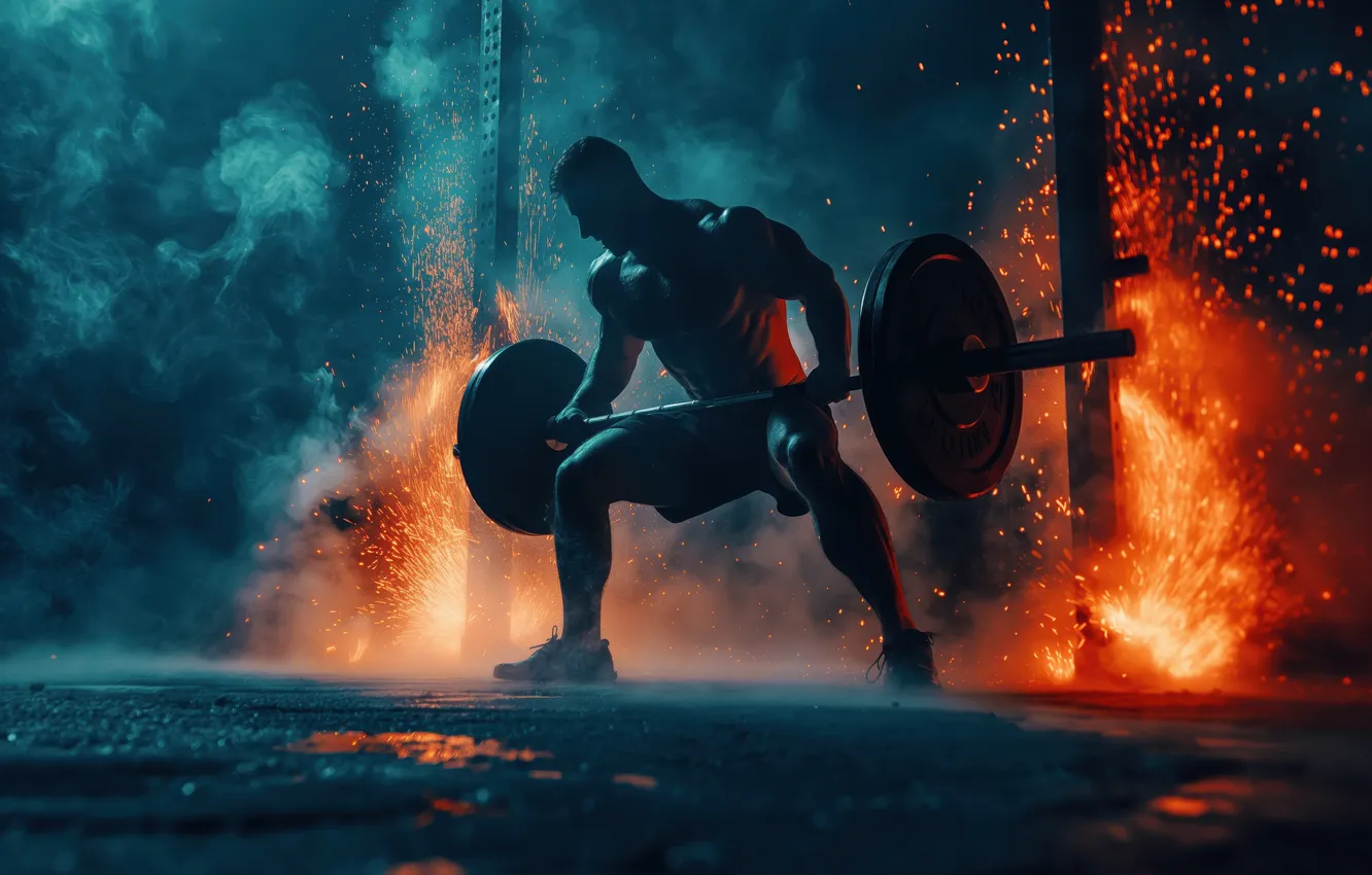 Photo wallpaper sports, athlete, bodybuilding, barbell