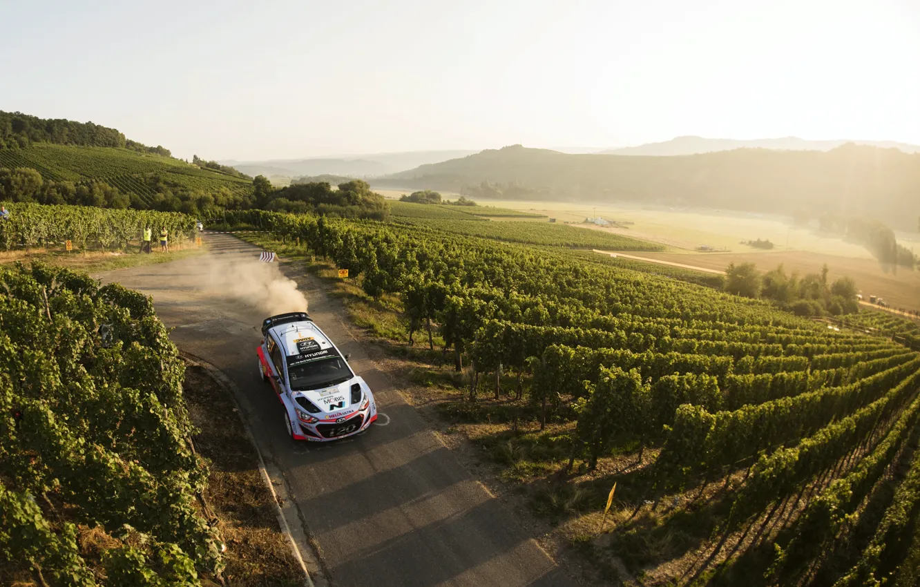 Photo wallpaper Dust, Hyundai, Germany, WRC, Rally, The front, i20, The vineyards