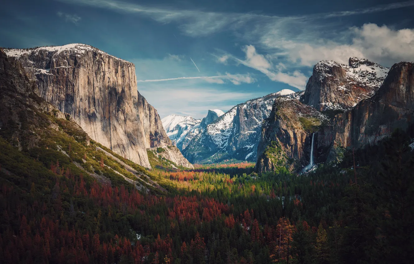 Photo wallpaper the sky, clouds, mountains, beauty, space, CA, California, Yosemite Valley