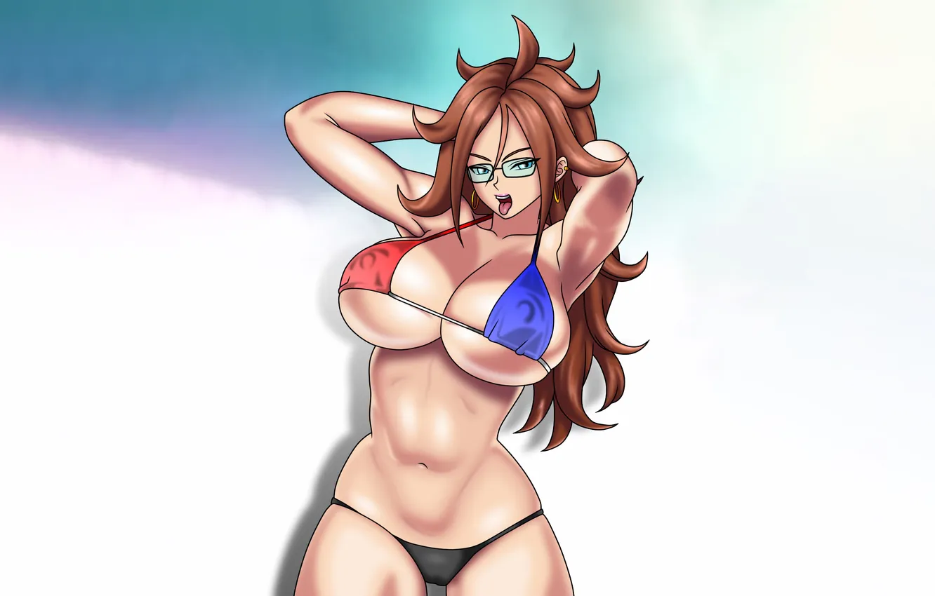 Photo wallpaper girl, sexy, cleavage, long hair, brown hair, boobs, anime, beautiful