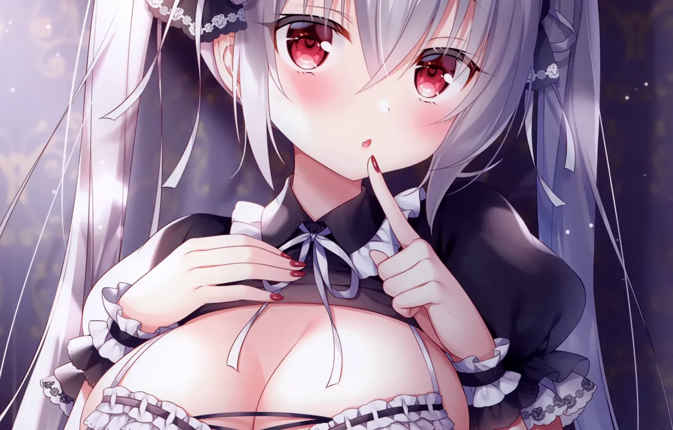 Photo wallpaper girl, sexy, lingerie, bra, cleavage, long hair, boobs, anime