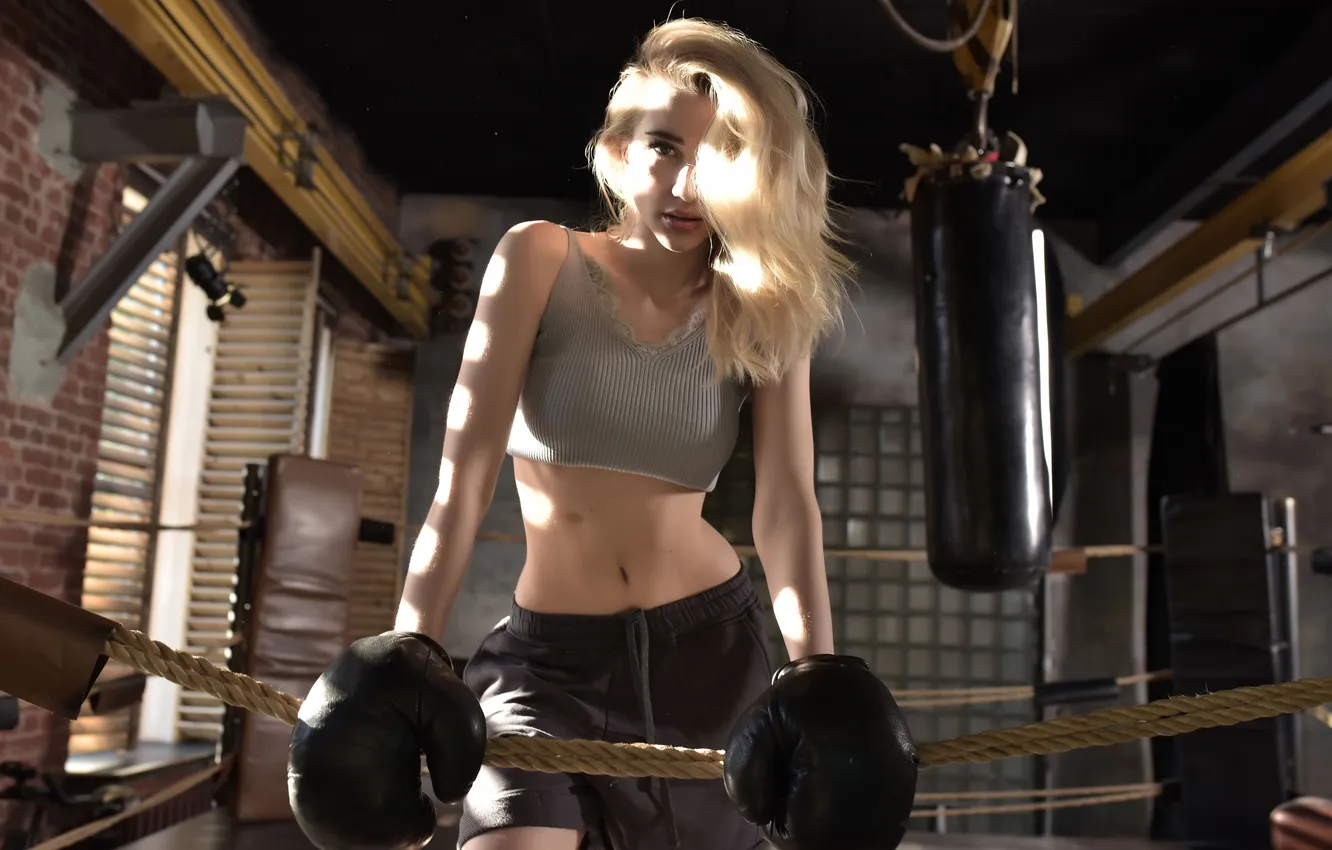 Photo wallpaper shorts, long hair, model, ring, gorgeous, posing, beautiful face, ropes