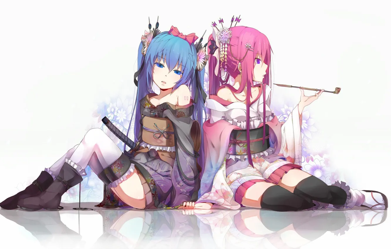 Photo wallpaper reflection, anime, Vocaloid, Miku, Luke