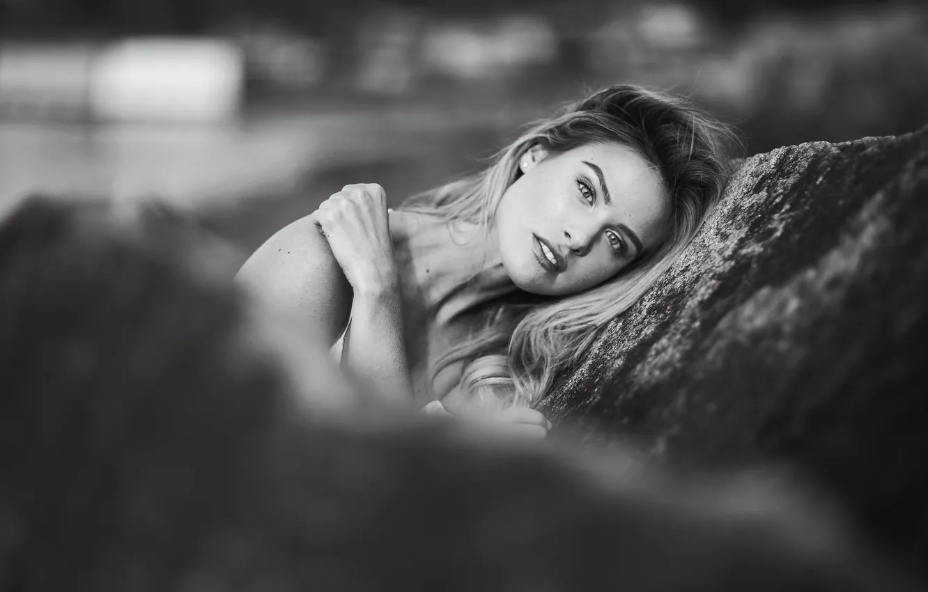 Photo wallpaper girl, pose, black and white