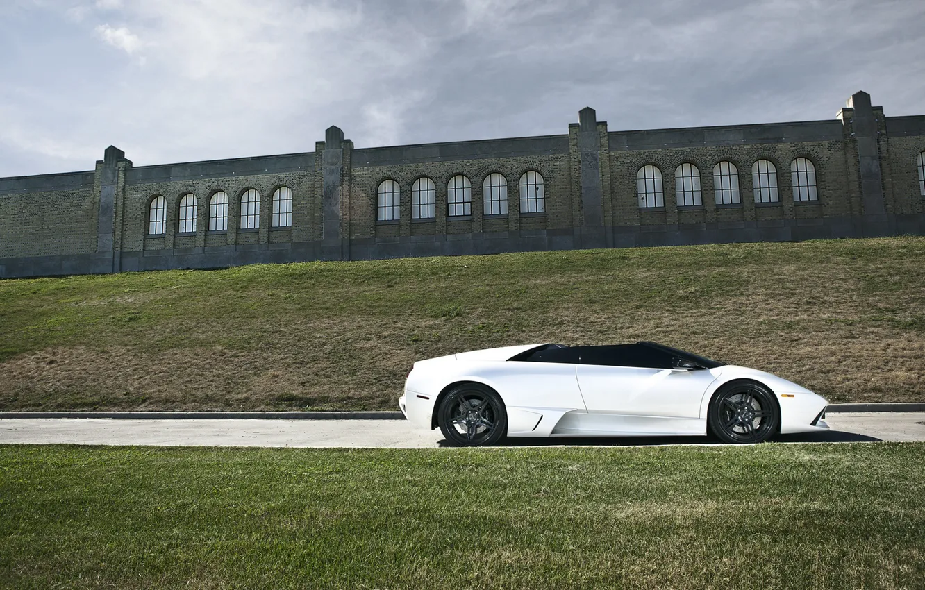 Photo wallpaper machine, white, grass, photo, wall, sport, building, Lamborghini