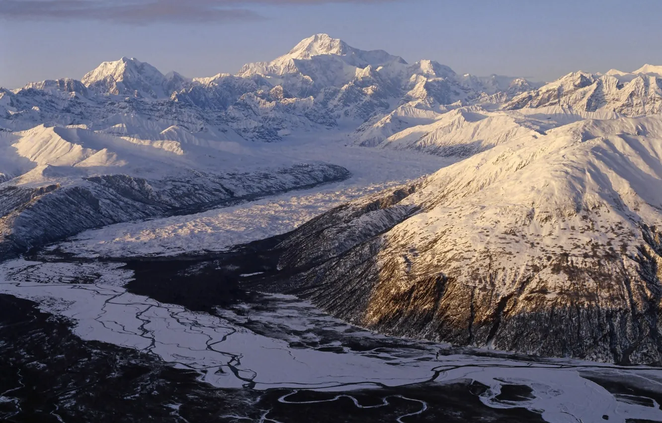 Photo wallpaper winter, snow, landscape, mountains, nature, horizon, nature, Alaska