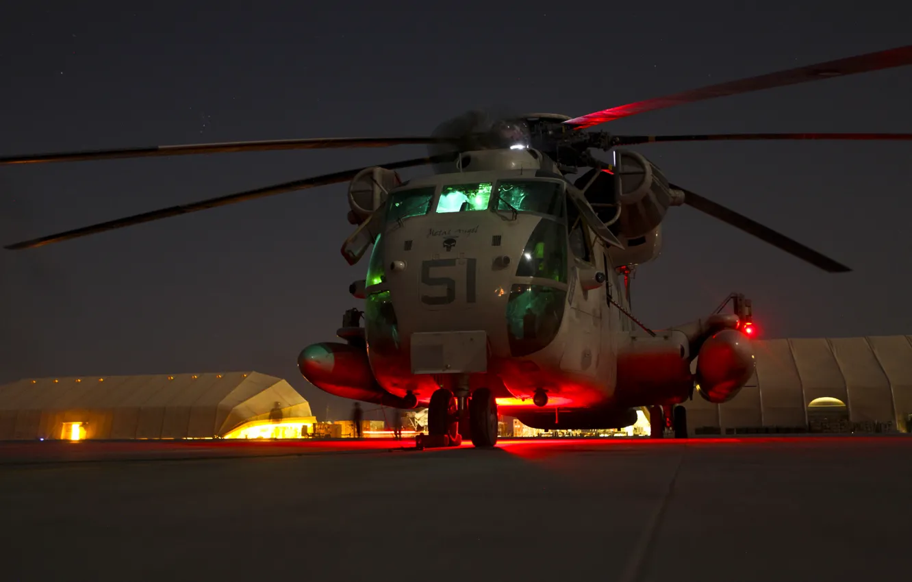 Photo wallpaper night, USA, CH-53D, Sea, Marine corps, Stallion