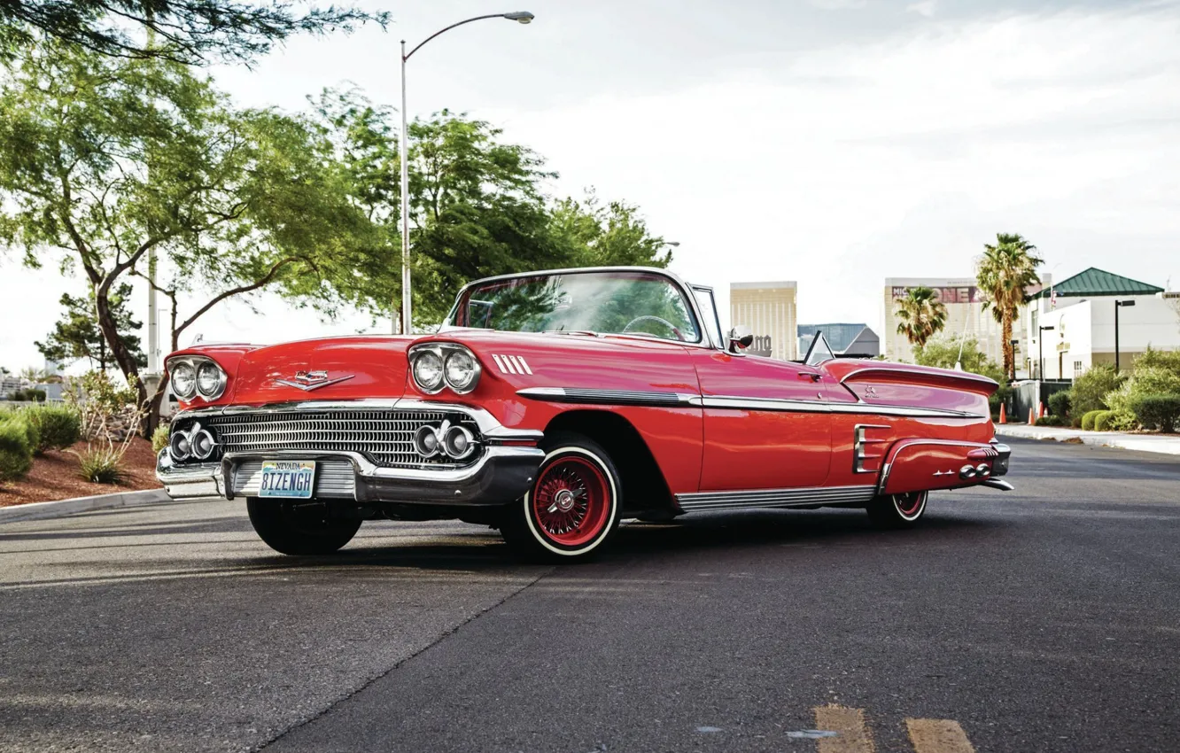 Photo wallpaper Chevrolet, Red, Vintage, Lowrider, Convertible