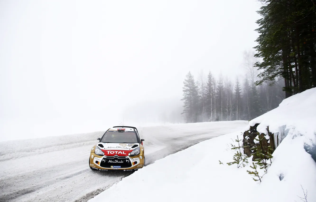 Photo wallpaper Winter, Auto, Snow, Forest, Sport, Machine, Skid, Citroen