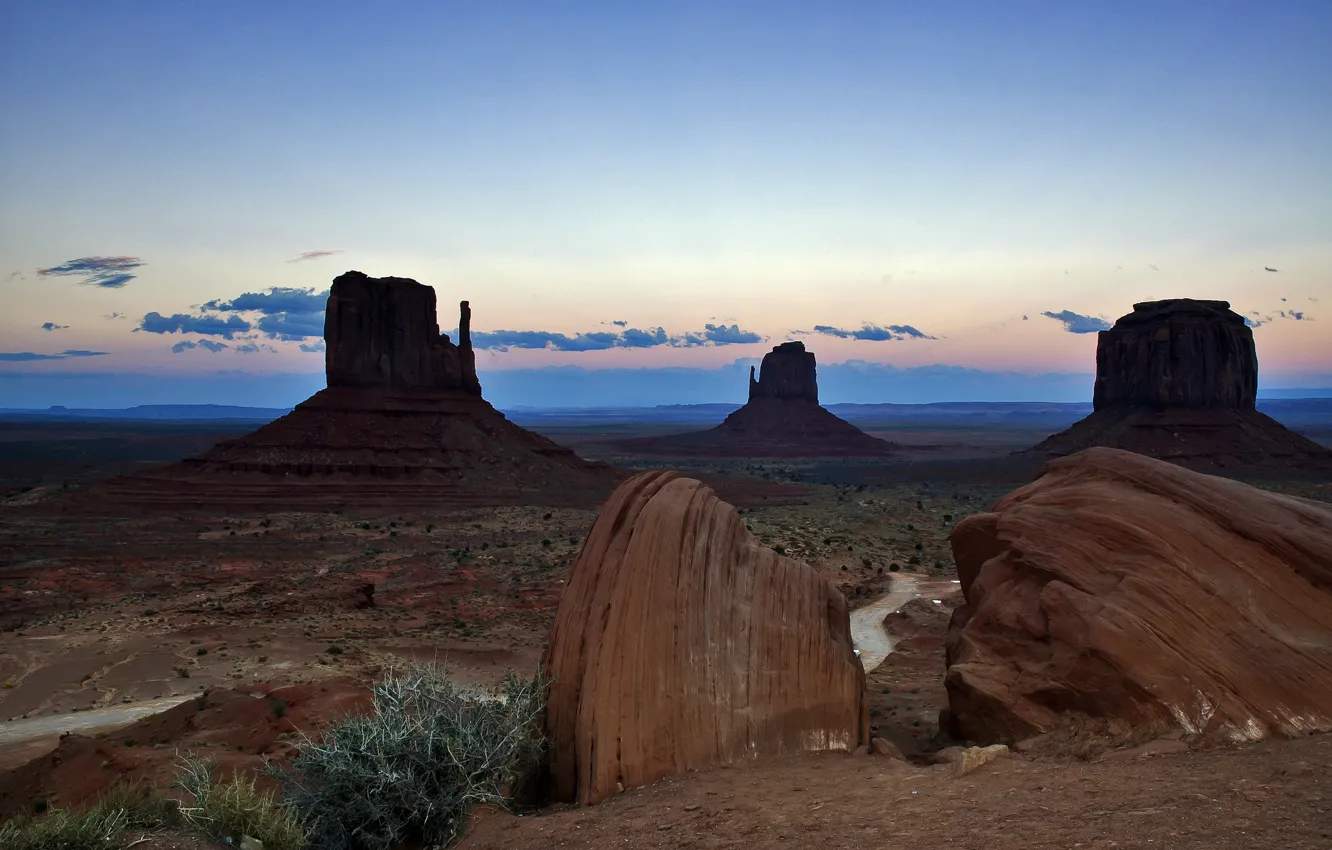 Photo wallpaper the sky, clouds, mountains, rocks, the evening, USA, monument valley