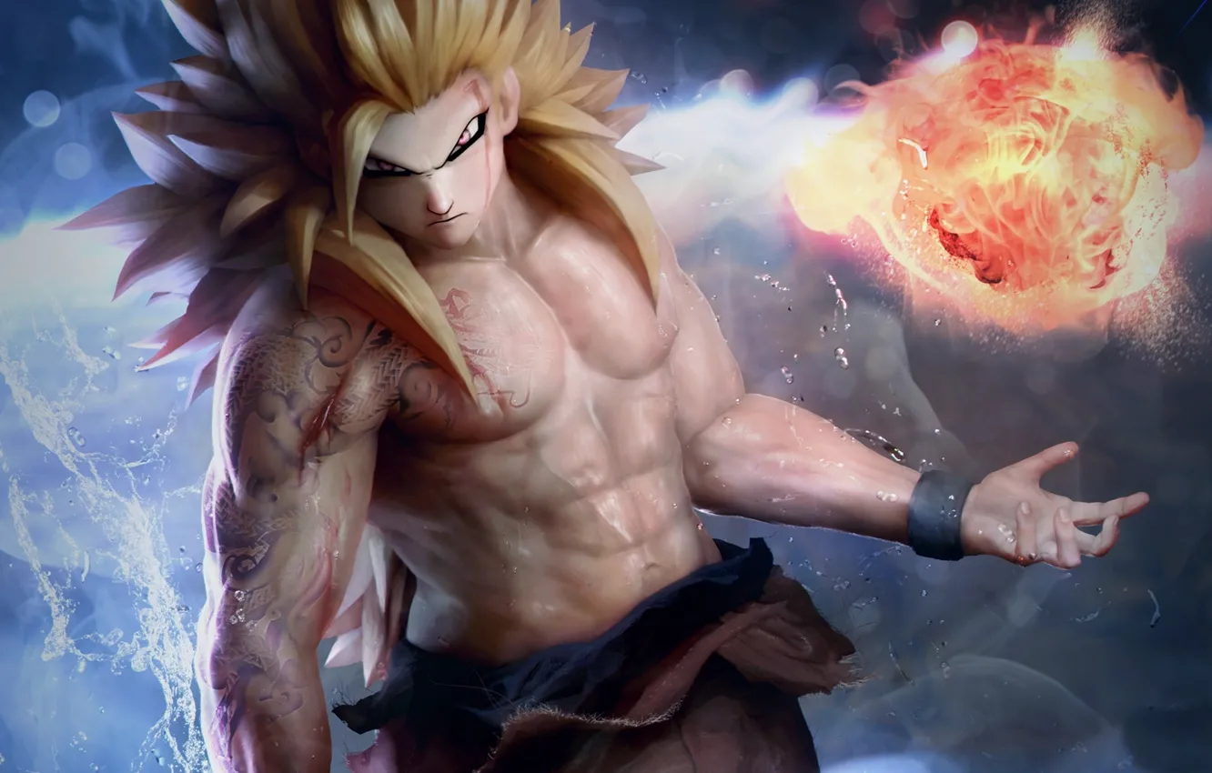 Photo wallpaper light, fire, flame, game, anime, water, power, man