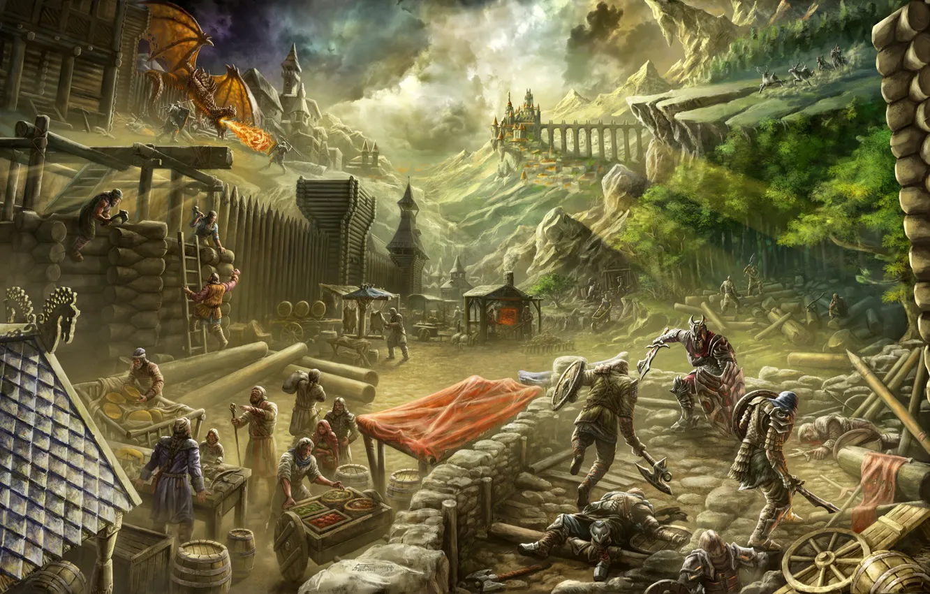 Photo wallpaper people, fortress, knight, settlement, Art Edit, Knight weekdays, Knight weekdays