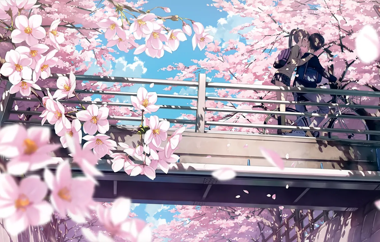 Photo wallpaper flowers, anime, art, girl, guy, kantoku