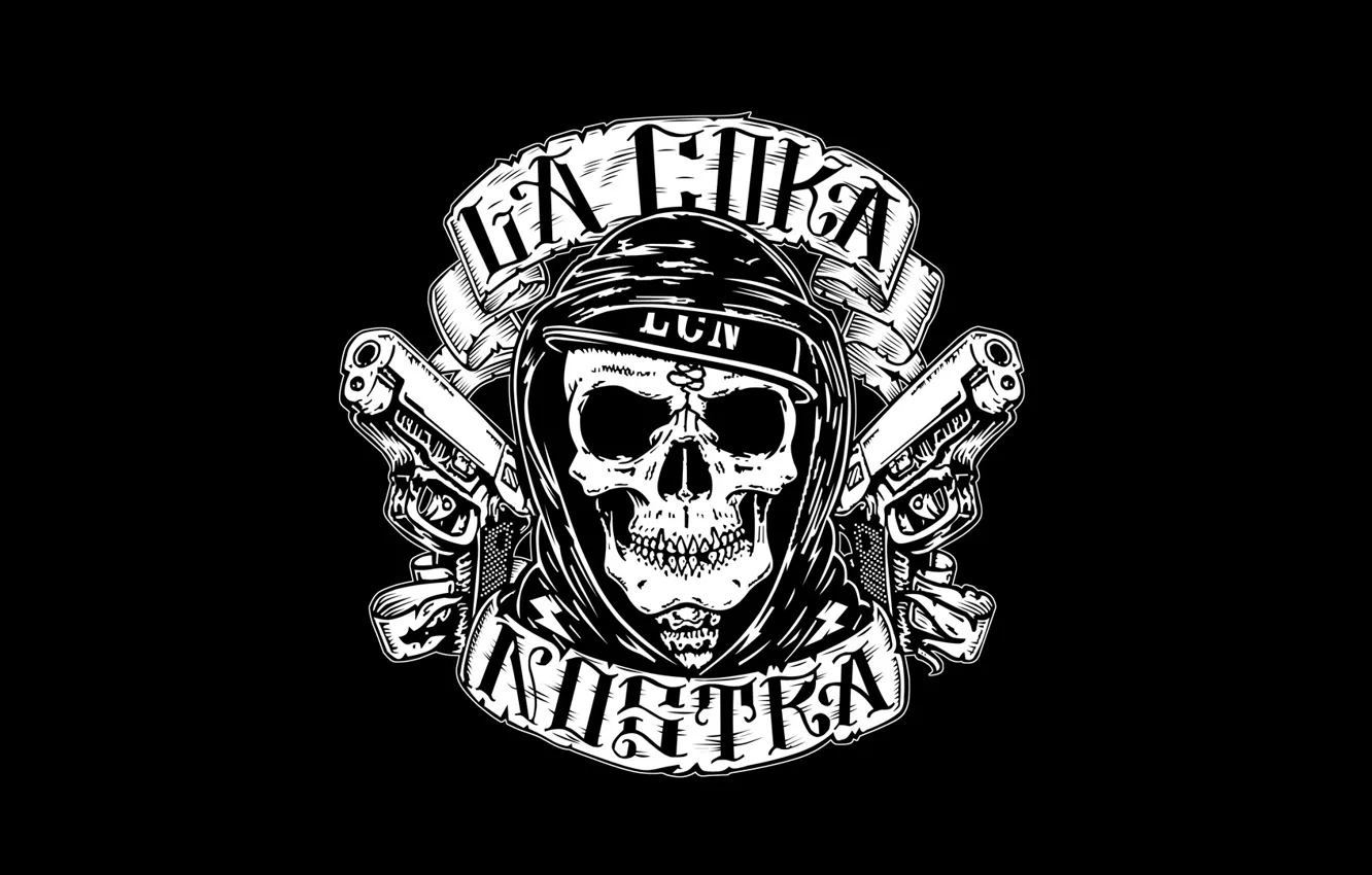Photo wallpaper skull, minimalism, logo, logo, Music, hip-hop, Black Style, La Coka Nostra