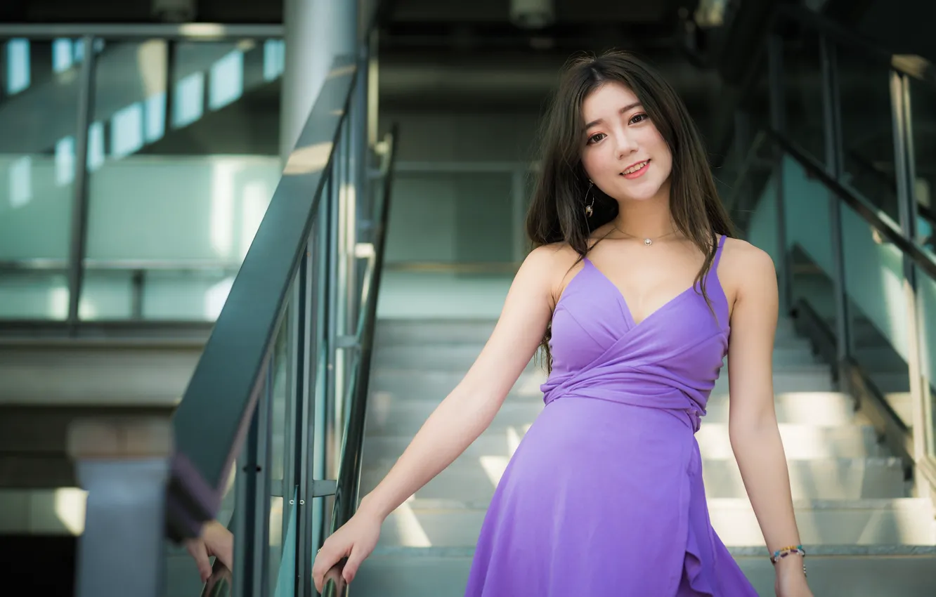 Photo wallpaper girl, dress, ladder, Asian, cutie