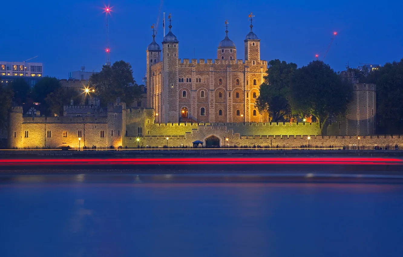 Photo wallpaper night, river, castle, England, London
