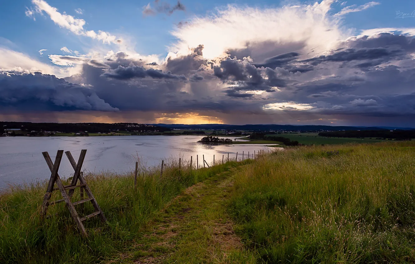 Photo wallpaper the evening, Norway, river, Slottsfjell