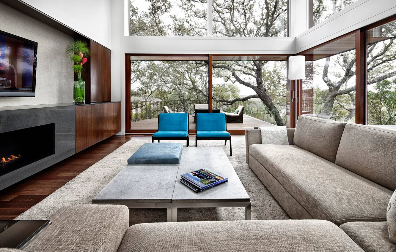 Photo wallpaper Villa, interior, living room, Tree House