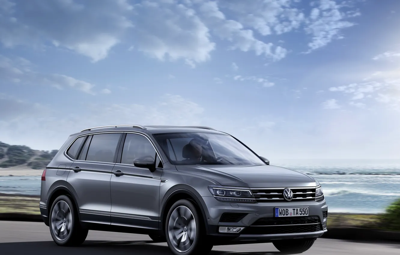 Photo wallpaper sea, wave, grey, Volkswagen, Tiguan