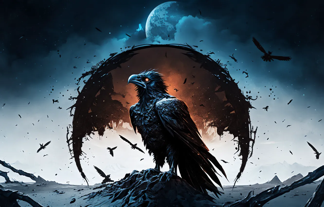 Photo wallpaper art, darkness, Raven, GLOOM