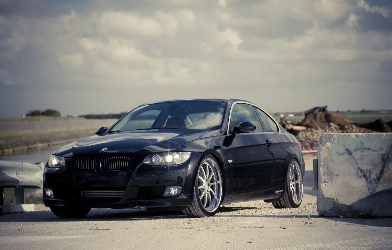 Photo wallpaper black, BMW, BMW, black, 335i, the front part, 360 three sixty forged, 3 Series