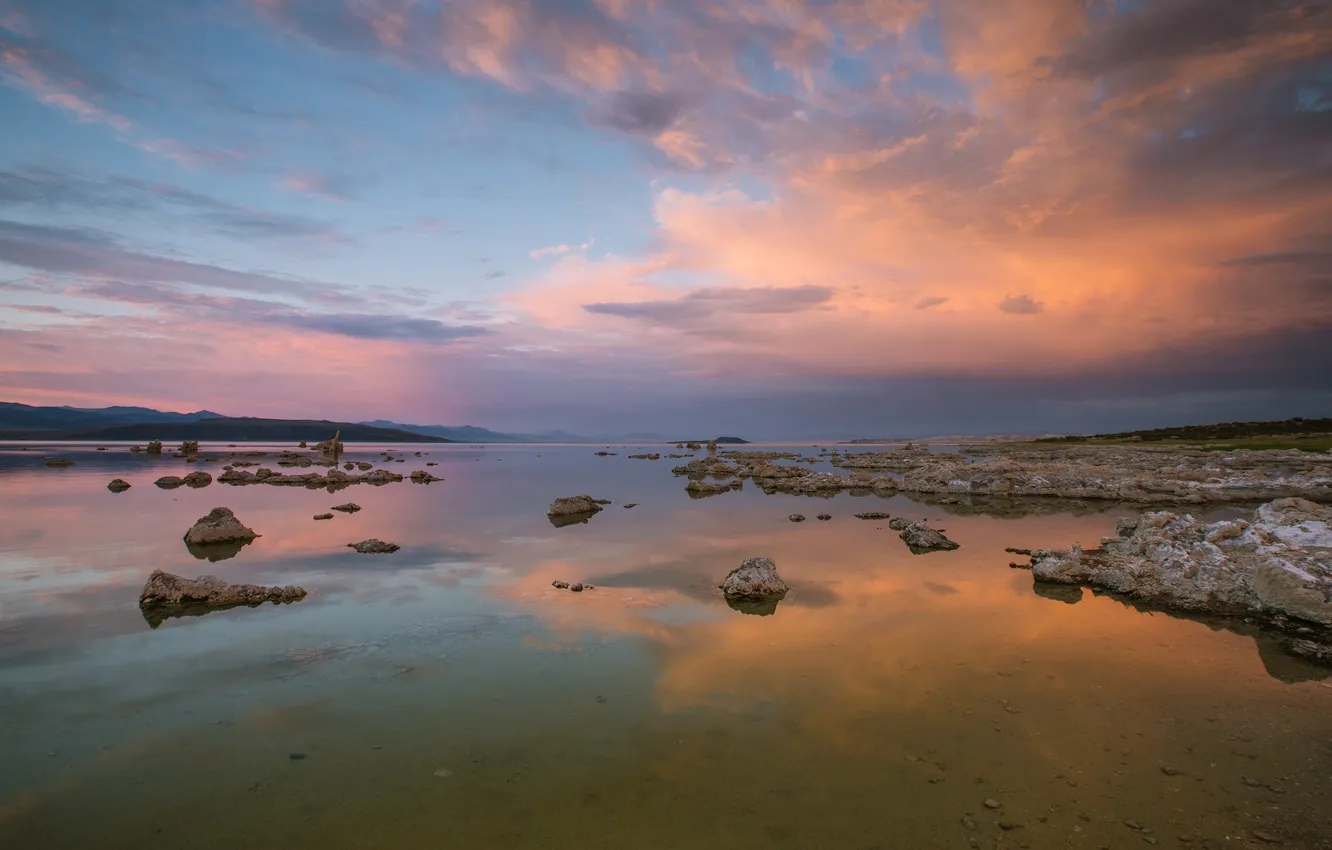 Photo wallpaper sea, stones, dawn, California, Lee Vining