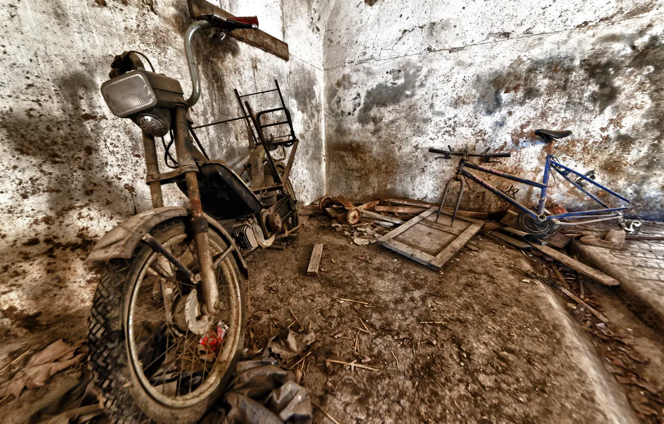 Photo wallpaper bike, motorcycle, scrap