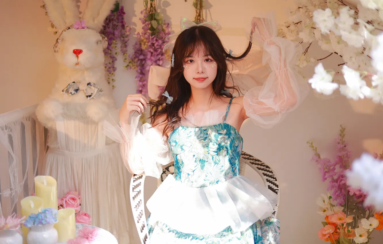 Photo wallpaper woman, flowers, beautiful, model, pretty, cosplay, asian, bunny