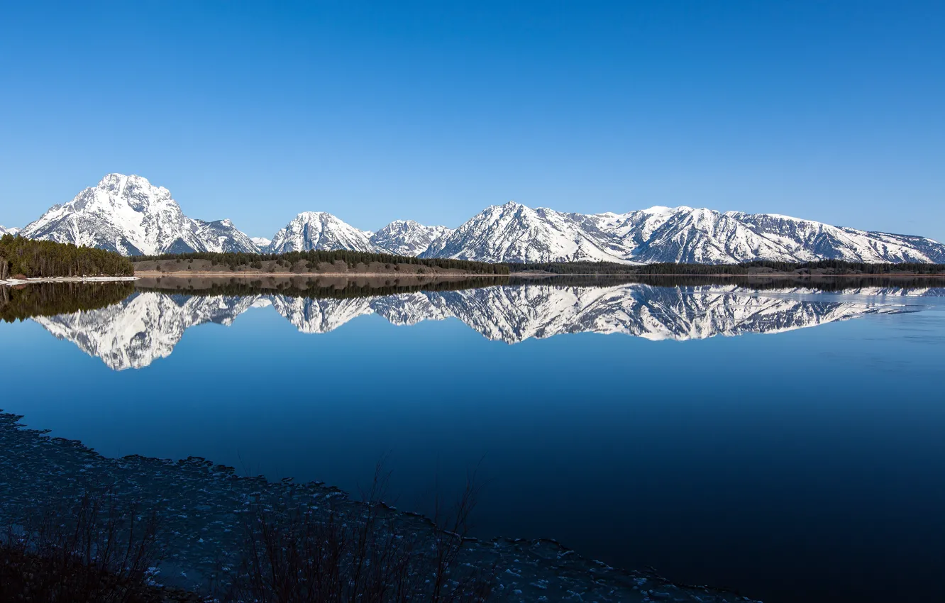 Photo wallpaper mountains, lake, reflection, Wyoming, USA, USA, Grand Teton National Park
