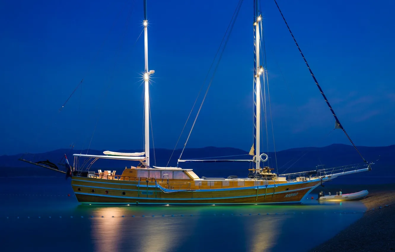 Photo wallpaper sea, shore, ship, sailboat, the evening, Croatia, mast, gulet Andjeo
