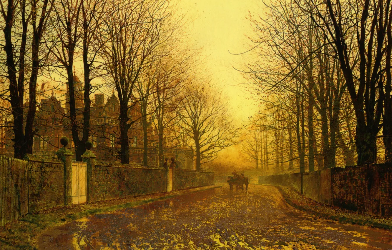 Photo wallpaper landscape, the city, street, picture, John Atkinson Grimshaw, John Atkinson Grimshaw, Autumn Evening