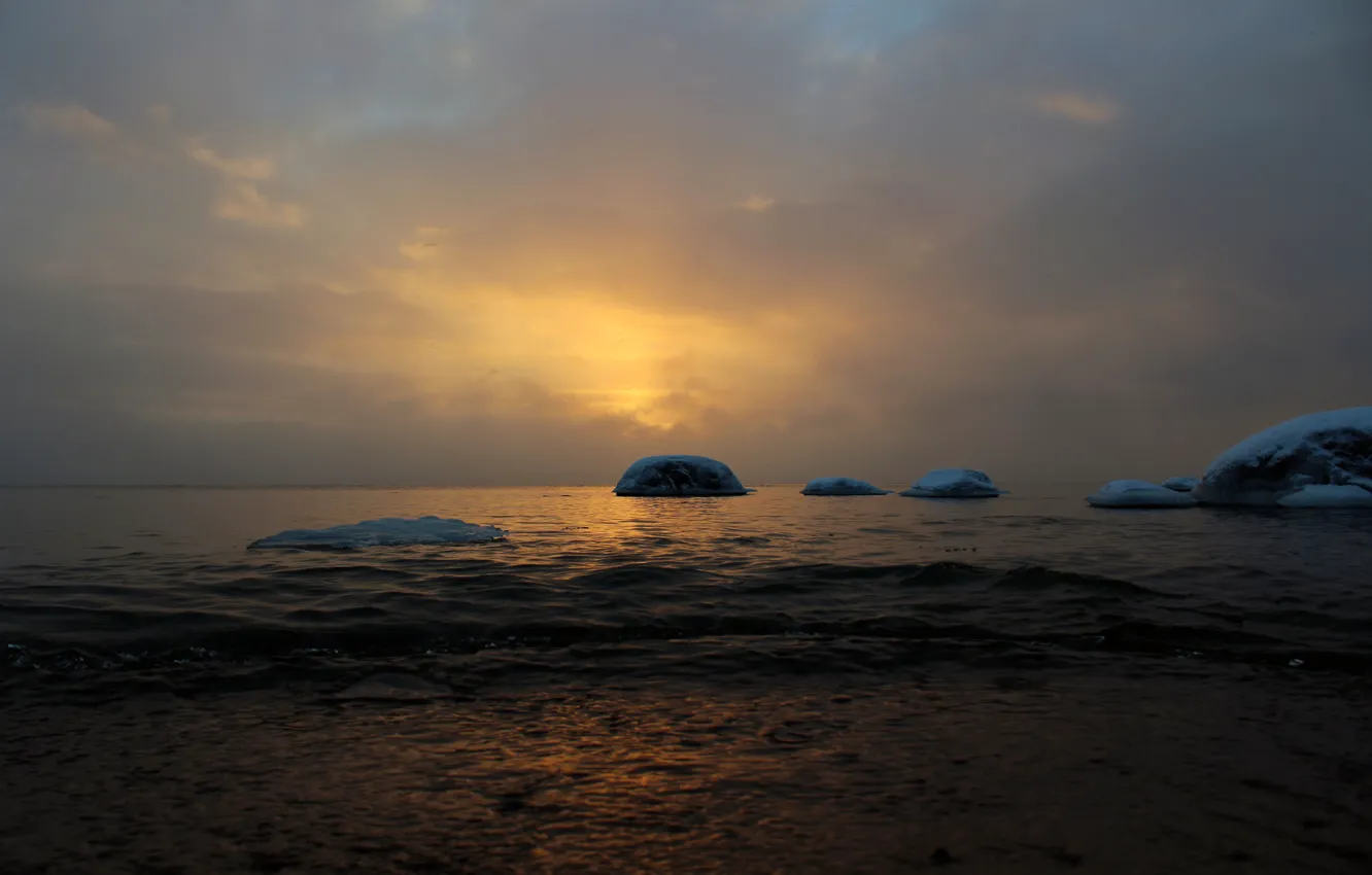 Photo wallpaper sea, the sun, sunset, real photo