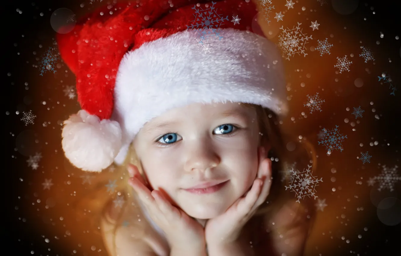 Photo wallpaper snowflakes, holiday, hat, child