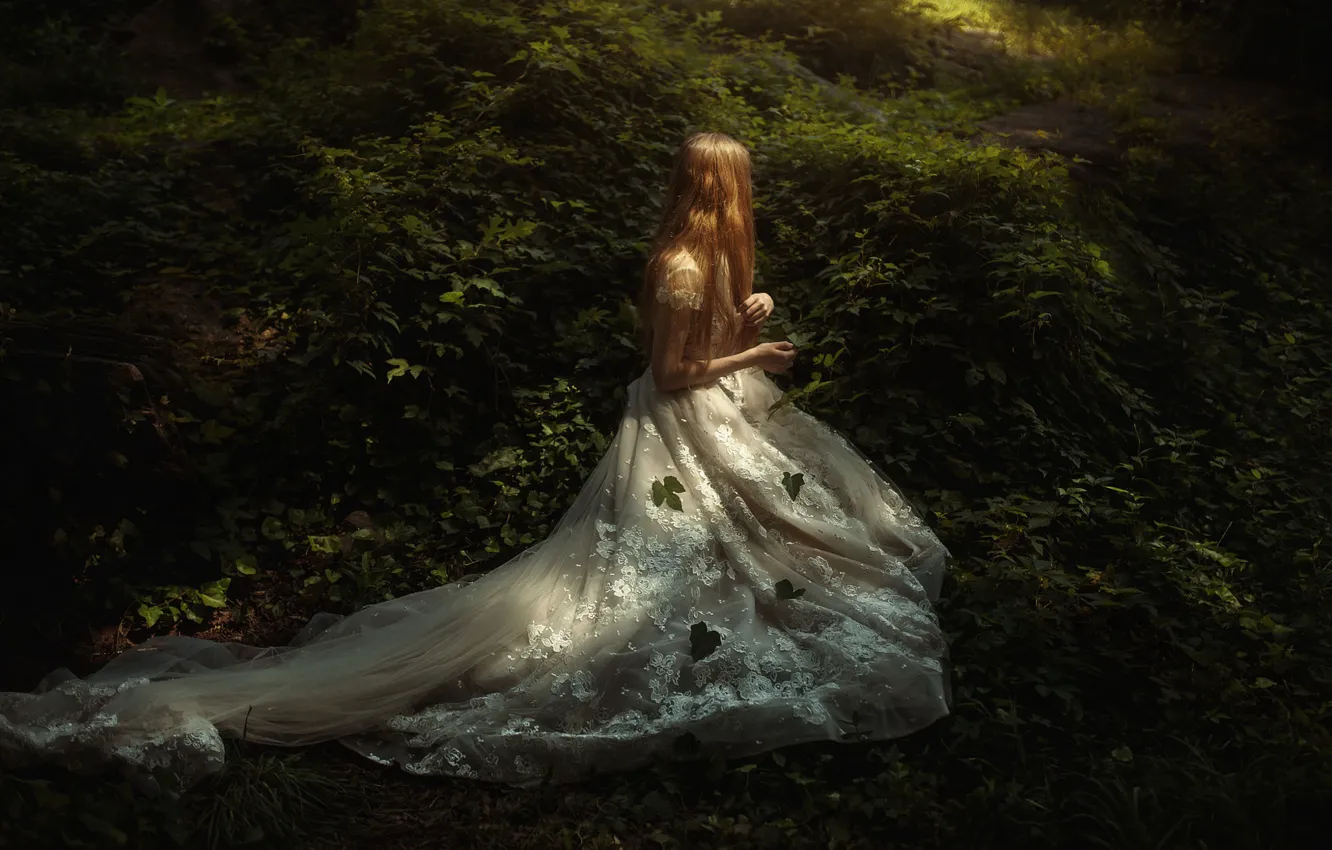 Photo wallpaper FOREST, NATURE, GREENS, LEAVES, DRESS, BROWN hair, CORSET